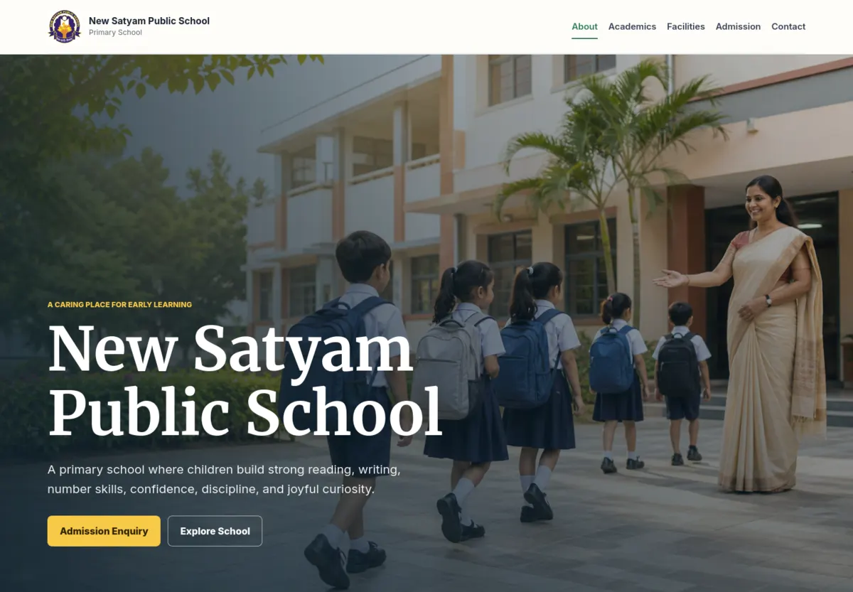 New Satyam Public School website home page preview