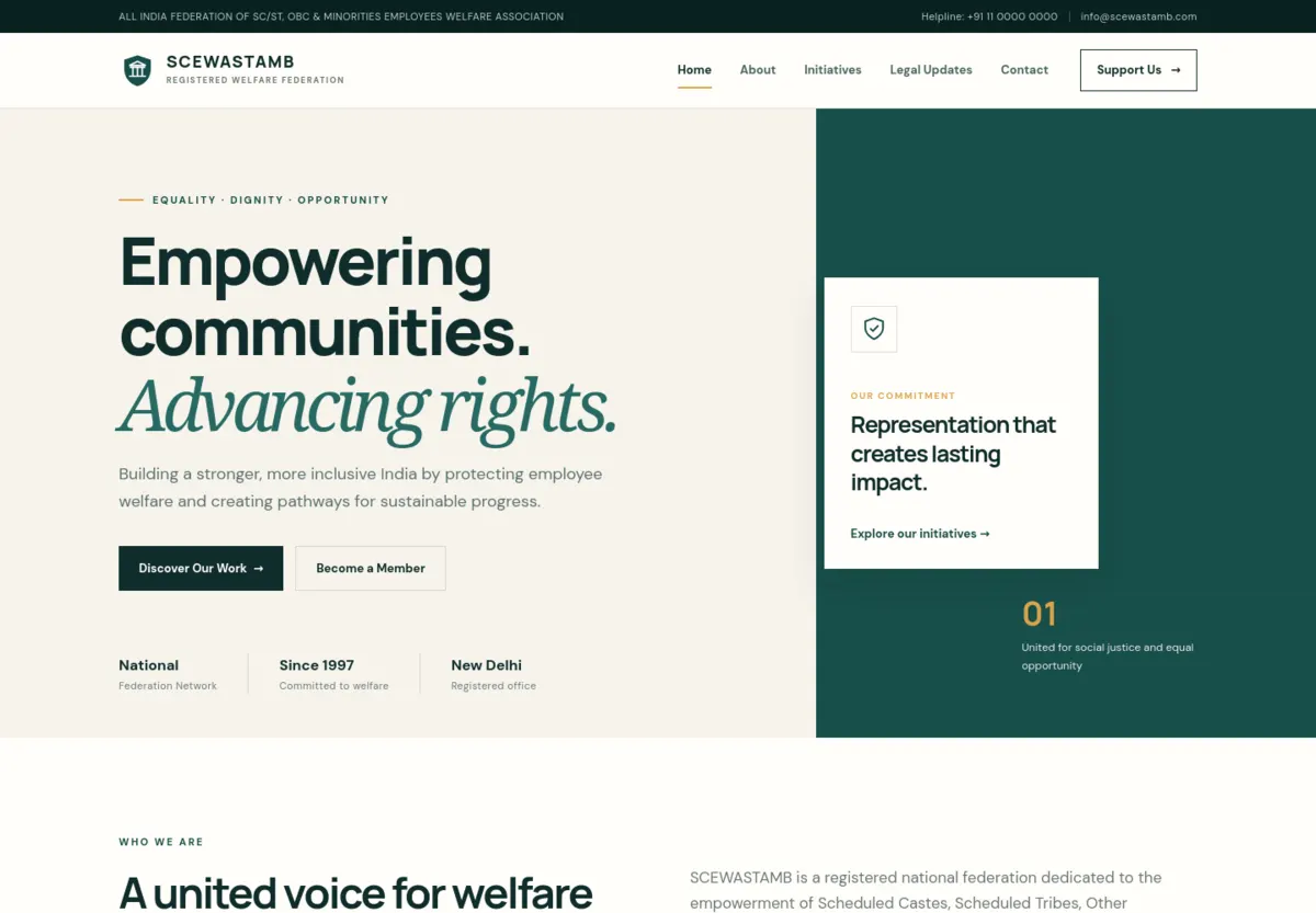SCEWA STAMB welfare federation website home page preview